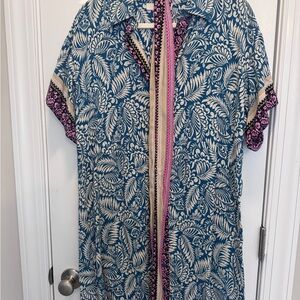 LOFT Blue and White Leaf Pattern Dress. With belt. Never worn